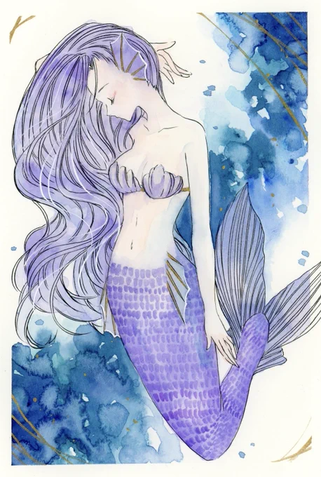 drawing人魚#透明水彩 #drawing #イラスト 