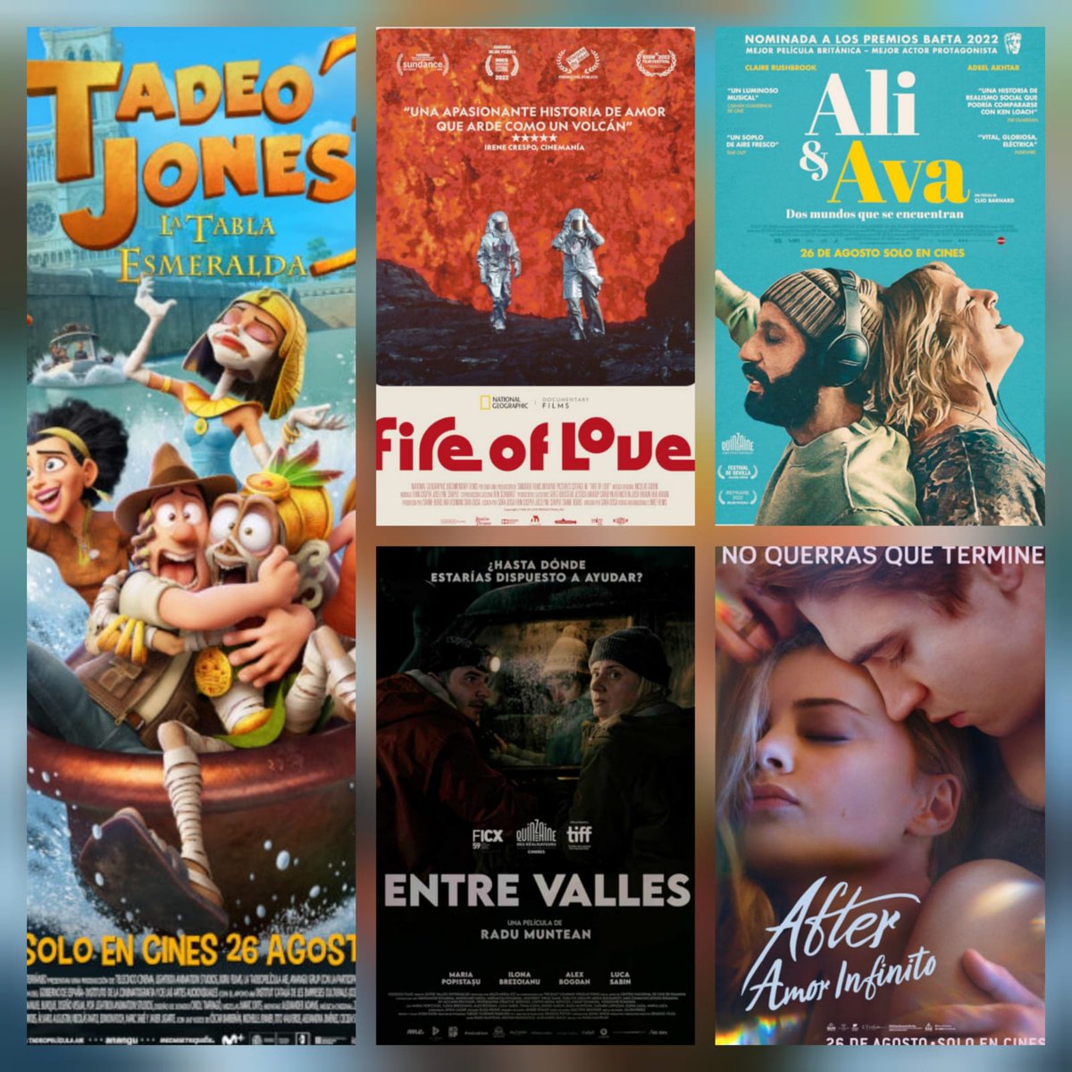 SadeCines's tweet photo. Ya es viernes y llegan nuevos #estrenos a la cartelera.
#TadeoJones3 #AfterAmorInfinito #AliYAva #EntreValles #FireOfLove
https://t.co/AEvFgXCGX2 https://t.co/Q2RRGhuexw