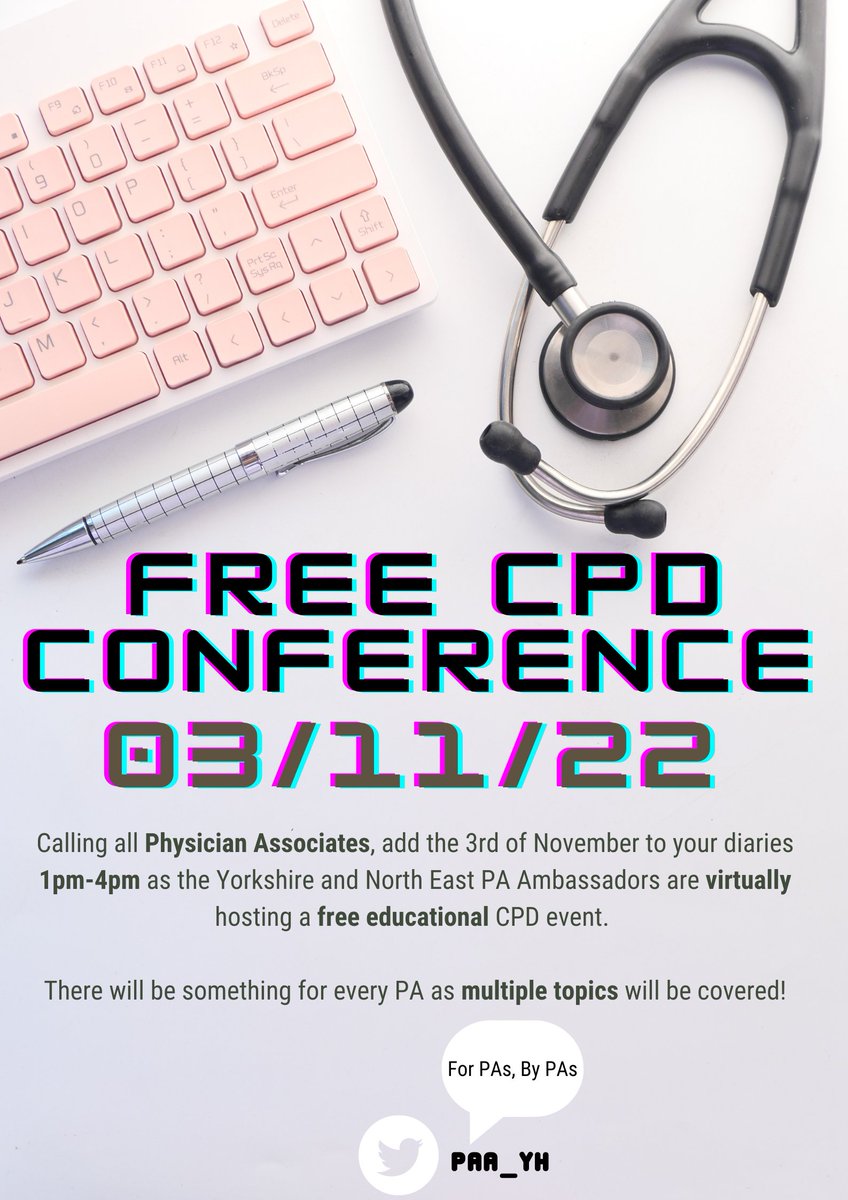 On the 3rd of November we will be holding a CPD event 1-4pm virtually. Multiple topics will be covered so be sure to save the date!
#PhyscianAssociates #CPDconference