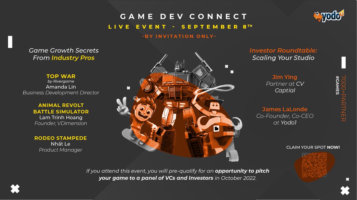 Yodo1Games's tweet photo. Attention #indiegamedevs 

🤯What could your studio achieve if you could discover the secret sauce of the teams behind games like Rodeo Stampede or Top War?

Join us for a special event.

Limited Seats. Register now to nominate your studio/yourself: https://t.co/Dmg8jxIe4i https://t.co/uMeVWoAZfL