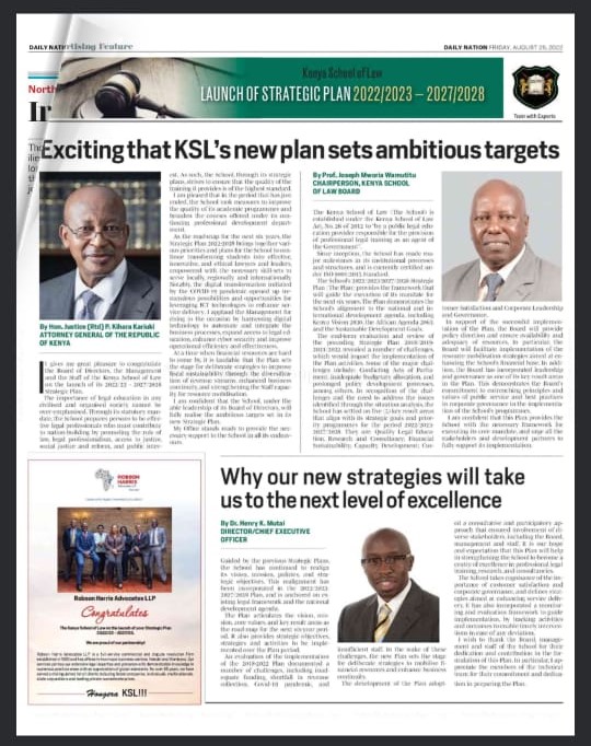 SchoolofLawKE's tweet photo. Today marks the beginning of the next phase of our journey for the next 6 years with the launch our strategic Plan 2022/23 -2027/28.
#SPlaunch
#KSLteam https://t.co/kMyALIGpMA