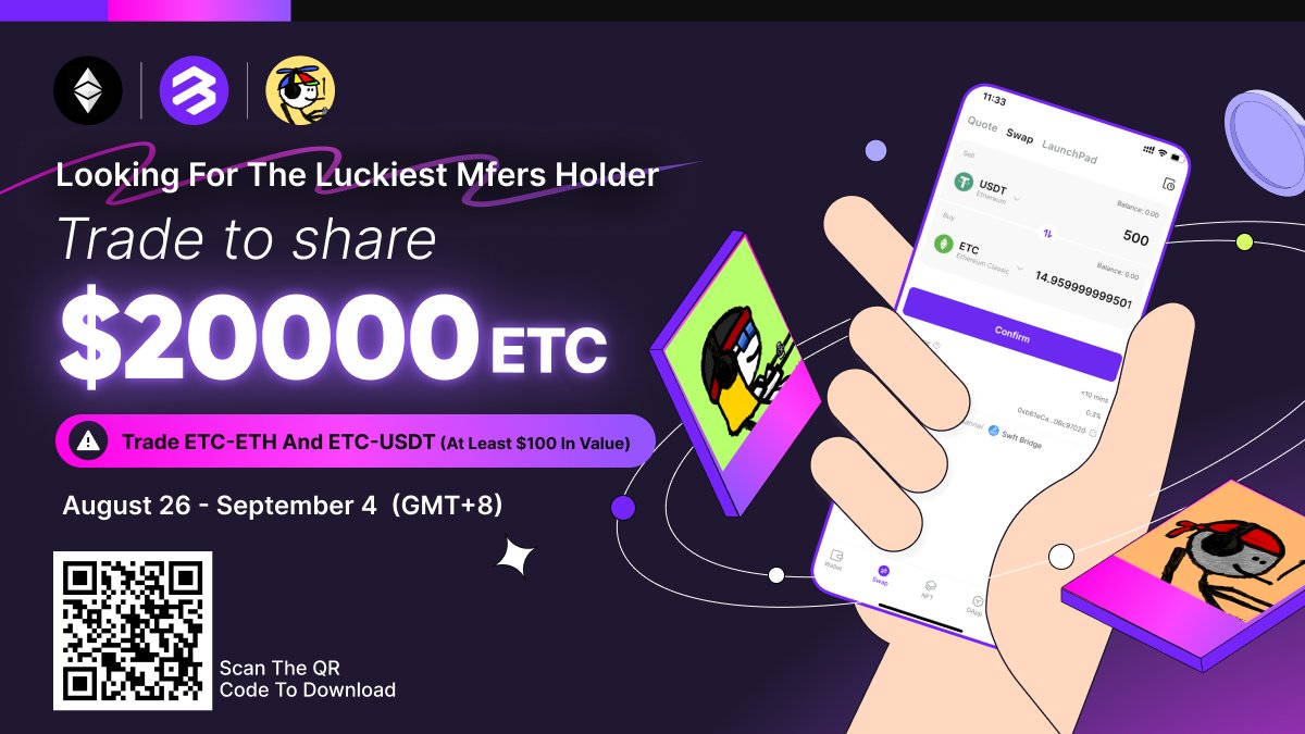 📢#BitKeep is delighted to have #Mfer <a href="/footDAO_mfers/">FootDAOᵐᶠᵉʳ</a> joining the second #ETC trading event!

🏆Trade to share $20,000 worth of ETC 
🏆2 Mfers NFT giveaway

🥳Let's see who will be the luckiest Mfers Holder~

⏰Aug 26 - Sept 4, 2022