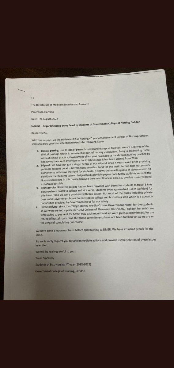 mannsakshi1's tweet photo. Government College of Nursing ,Safidon,Jind students gathered   at DMER office for
1)clinical posting 
2)stipend
3)transport facilities 
4) hostel refund 
@dmer @anilvijminister @cmohry @PMOIndia https://t.co/g5UT0ATuhB