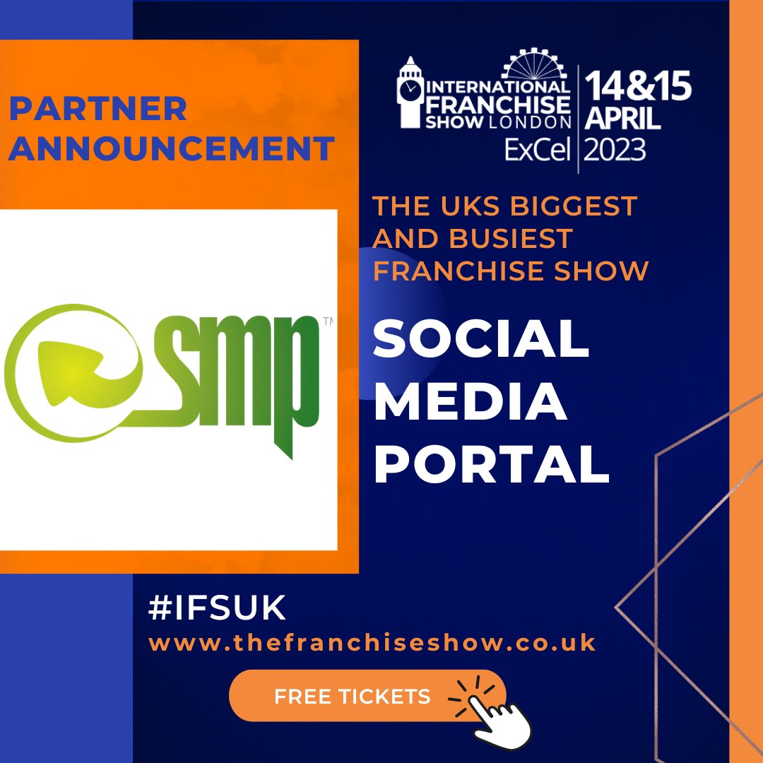 FranchiseShowUK's tweet photo. We are very proud to announce that we will be partnering with @smponline again for the 2023 show.
Don't forget you can now get your FREE tickets here: https://t.co/k2WAgq6Zla
#TheInternationalFranchiseShow #IFSUK #IFS23 #IFSPartner #Franchise #ExCeLLondon https://t.co/jg3AeXv9k0