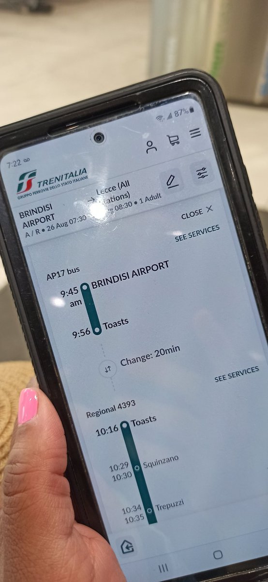 Una turista mi ha chiesto aiuto per capire come andare dall' aeroporto di Brindisi a Lecce. Mi mostra Trenitalia ma non capisce. Io non capisco. 
Poi mi illumino. 

HANNO TRADOTTO BRINDISI CON TOASTS 🚀🚀🚀🚀🚀 
nell'iperuranio