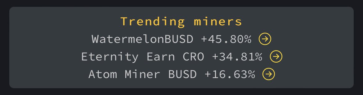 WatermelonBUSD's tweet photo. And even on day 2, we are still on top of the trending miners on https://t.co/iF6iAZfH0a 🔥

Join us on our telegram https://t.co/aL6ICs7l3P 💬

Invest on https://t.co/KuLNmrBMTS 🚀

#DeFi #BSC #BSCGem #BNB #BUSD #bnbminer https://t.co/pDSa7c6hZG