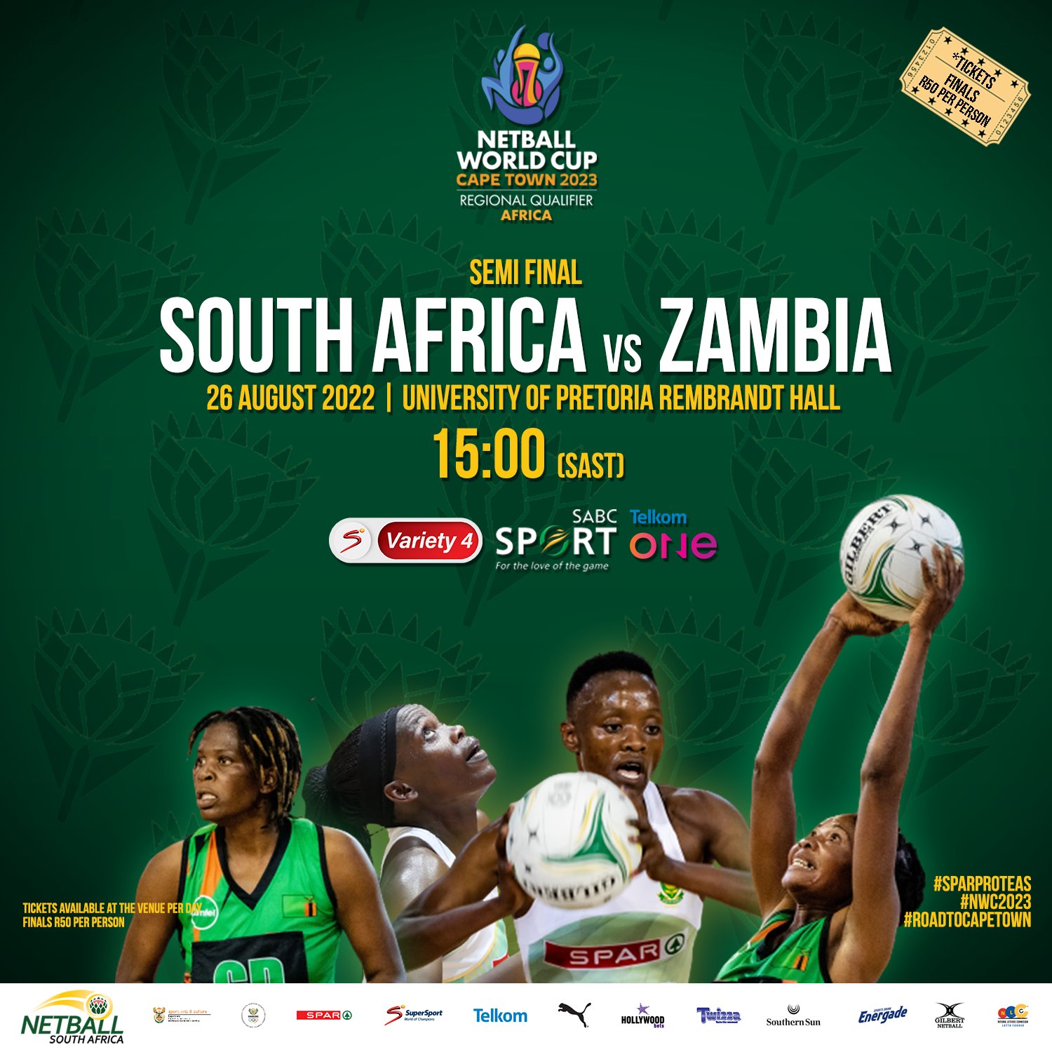 Netball South Africa on Twitter "𝐒𝐞𝐦𝐢𝐅𝐢𝐧𝐚𝐥 𝐃𝐚𝐲 🤩 🇿🇦🆚🇿🇲 🎟️ Tickets