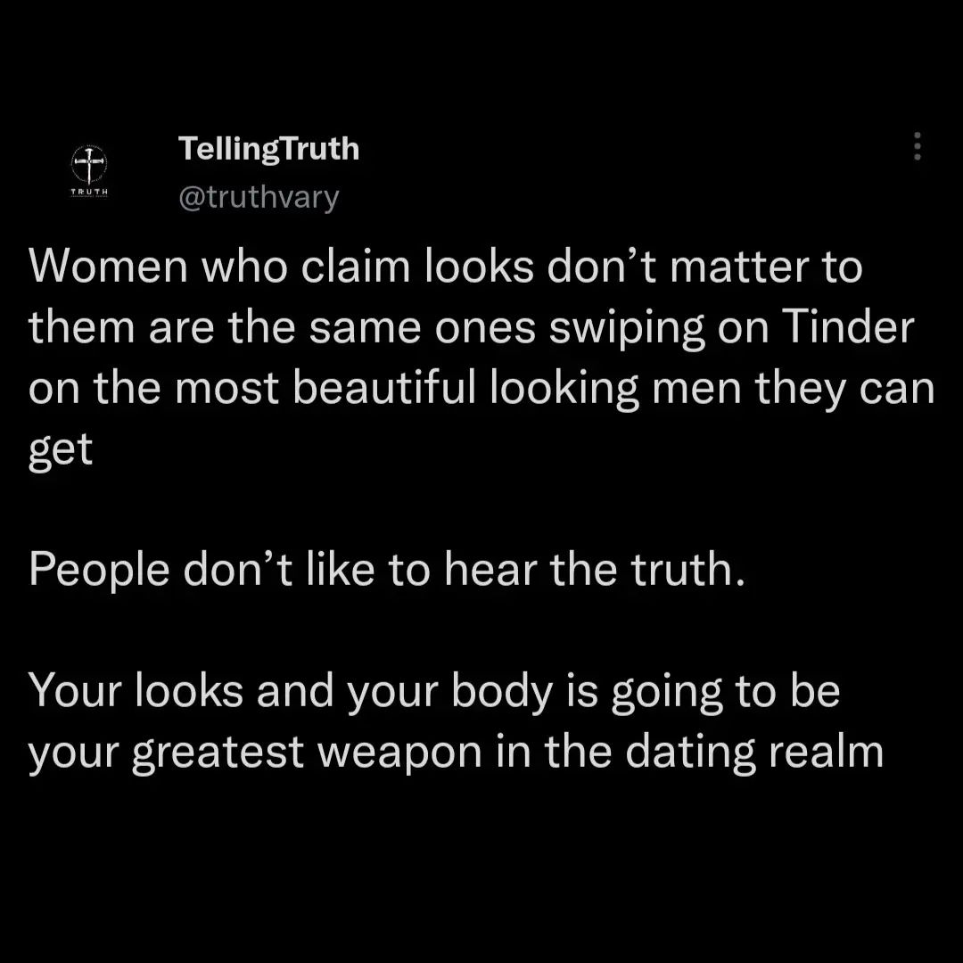 1stmasculine's tweet photo. Looks and your body , the two tenants of your dating success 
.
.
.
.
.
.
.
.
.
Tags : #quotes #mindset #redpillquotes #redpill #hustlequotes #redpillwisdom  #masculineenergy #manhood #manliness #menscoach #manworld #truth #datingadvice #beaman #strongmen #mensworld #positivemas https://t.co/e9gtJ5HSqj