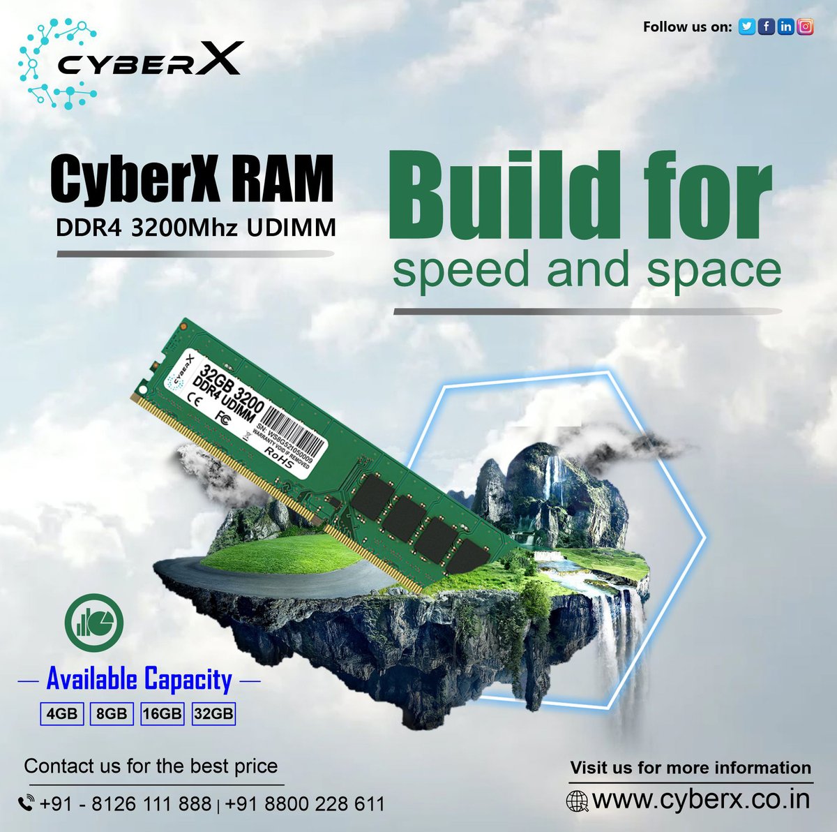 CyberXram's tweet photo. 𝘊𝘺𝘣𝘦𝘳𝘟 #Ram 𝘋𝘋𝘙4 3200𝘔𝘩𝘻 #UDIMM
👉𝐴𝑣𝑎𝑖𝑙𝑎𝑏𝑙𝑒 𝐶𝑎𝑝𝑎𝑐𝑖𝑡𝑖𝑒𝑠:
4𝘎𝘉 | 8𝘎𝘉 | 16𝘎𝘉 | 32GB
👉𝑊𝑎𝑟𝑟𝑎𝑛𝑡𝑦: 3 𝑌𝑒𝑎𝑟𝑠
𝘍𝘰𝘳 𝘰𝘳𝘥𝘦𝘳 📞+91 8800228611
💻 Visit us: https://t.co/nPQPog4wvv
#RAM #cyberxram #RAM16GB #Amazon #laptop #desktop https://t.co/7Bh0yjBfn4