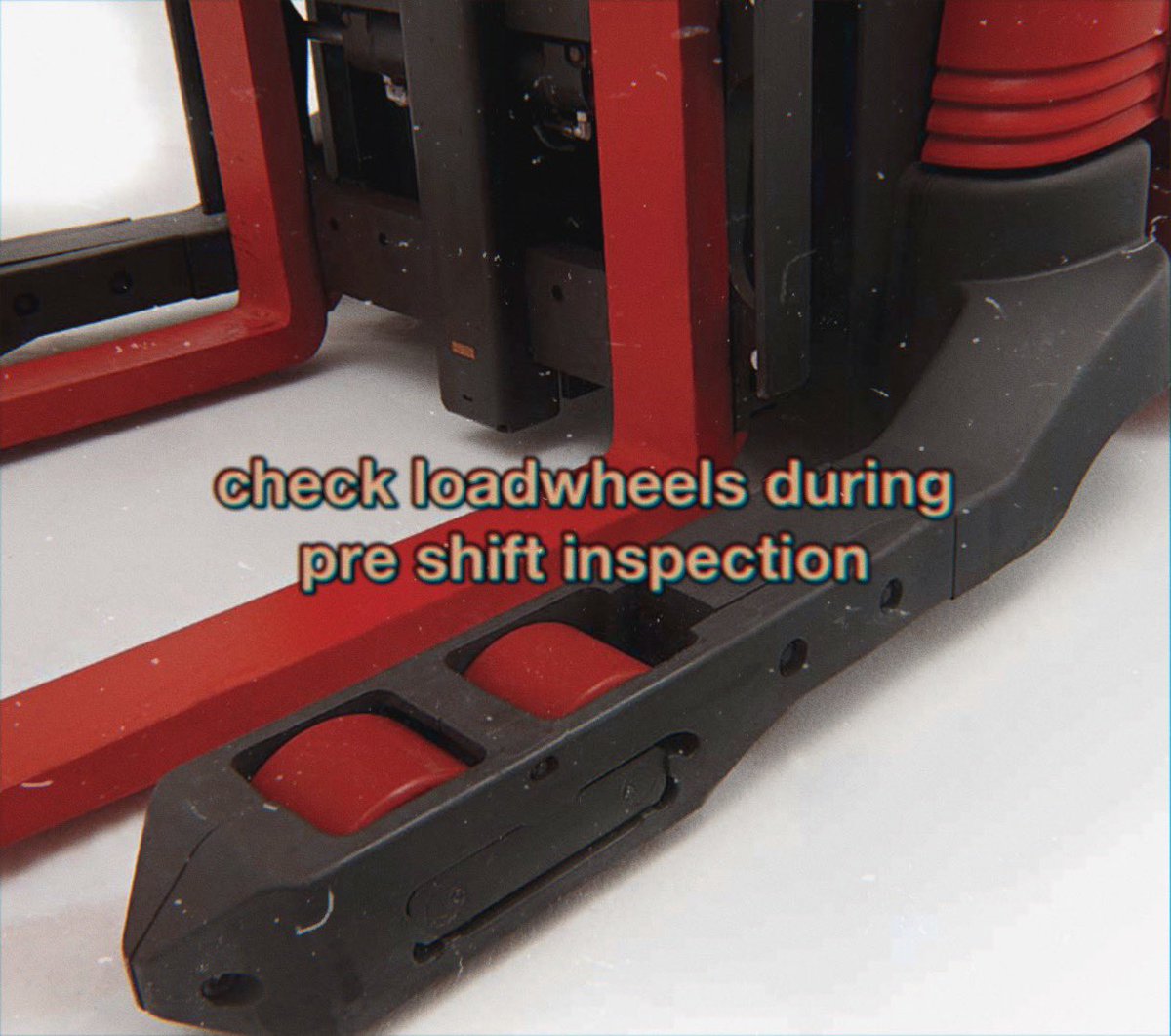 Check for cracks, excessive wear, etc. 
#forkliftsafety #preshiftinspection