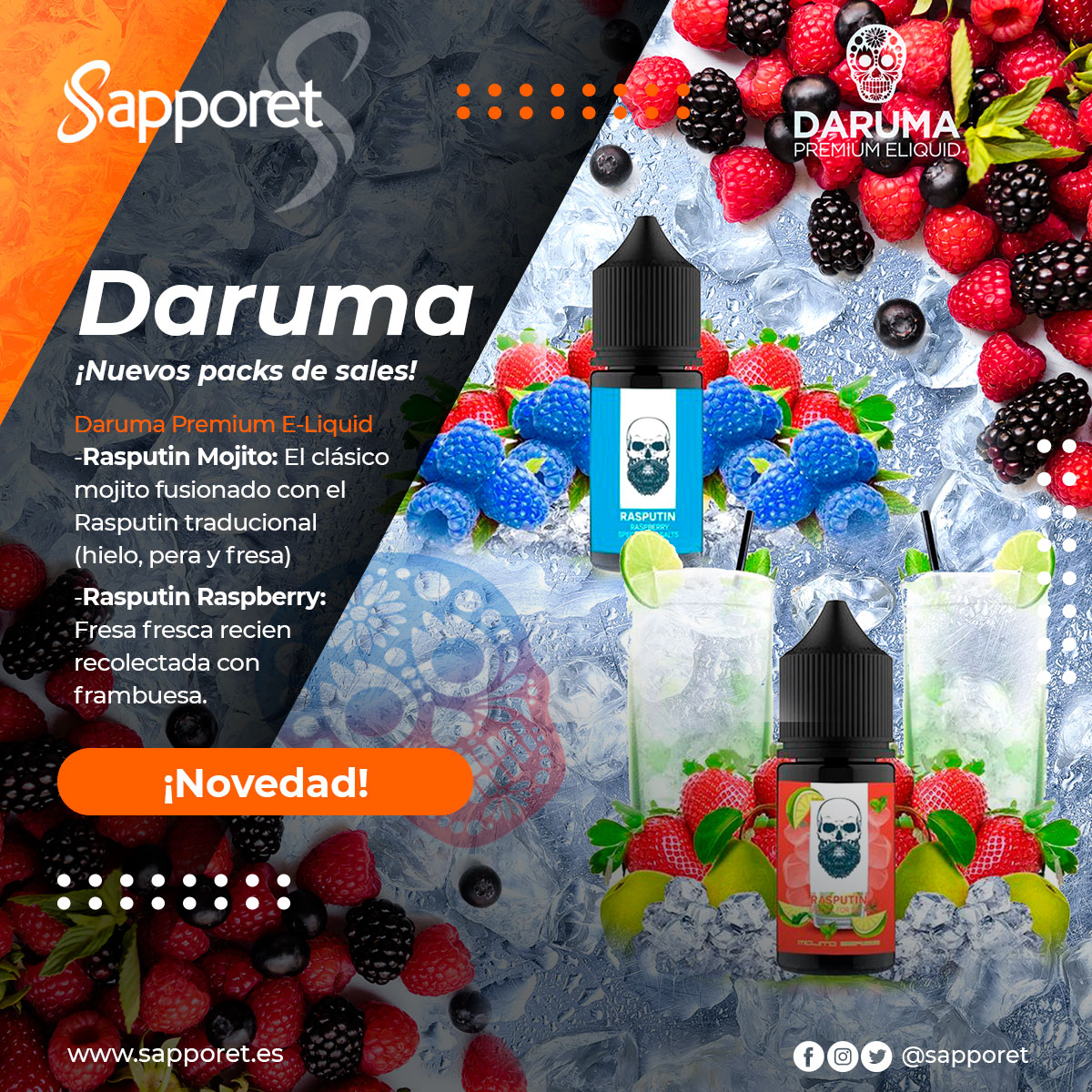 🆕Prueba los nuevos pack de sales de Daruma Eliquid. Deliciosas combinaciones frutales para tu vapeo diario.🆕
¡Sorprendentes!

ow.ly/FmBc50KrXot

🔞Tiendas en : Alcorcón, Alcalá , Leganés, Palma de Mallorca, Parla y Valdeacederas (Madrid)🔞