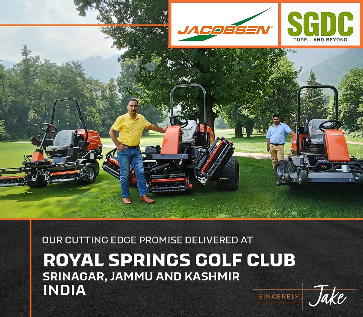 JacobsenTurf's tweet photo. 🇮🇳 Another great delivery by dealer partner SGDC to Royal Springs Golf Club in Srinagar, Jammu and Kashmir, India.
Find your nearest Jacobsen dealer: https://t.co/4o97ZFVOQ9
#Jacobsen #IndiaGolf #GolfMowers #Greenkeeping #GolfCourseManagement #SincerelyJake https://t.co/cXKQsF9UYn