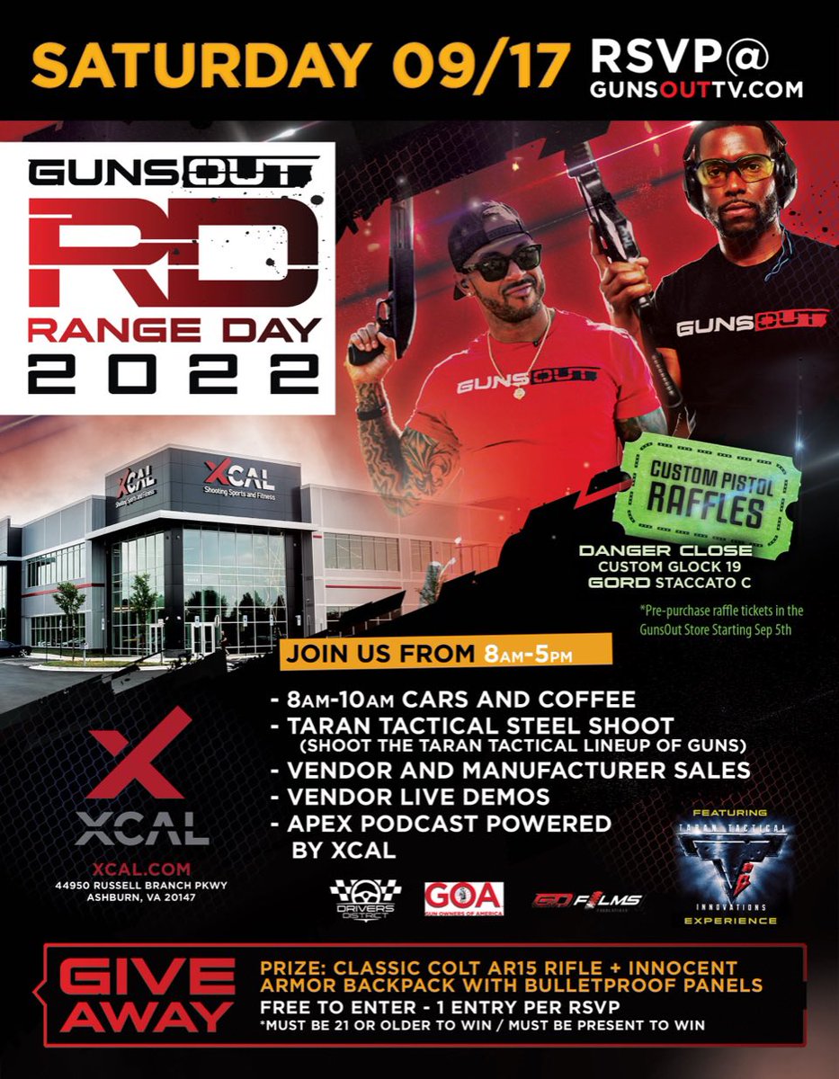 GunsOutTV's tweet photo. RSVP up for our free upcoming range day at https://t.co/kG2tAPyWyb. You’ll see some of your favorite influencers and manufacturers. https://t.co/oc2892cJej