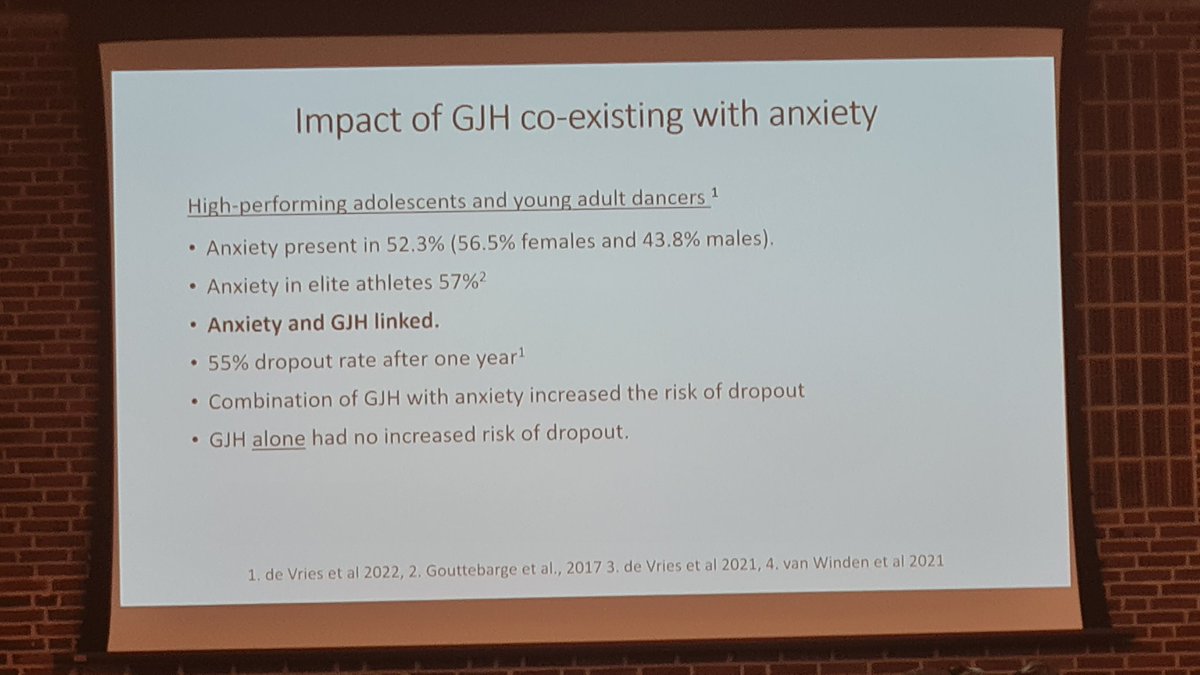 physiosinsport's tweet photo. Hypermobility:
lessons from Dance @S_Maysey

Link between anxiety &amp; hypermobility: increases rate of dropout with fatigue/pain catastrophysing

hypermobile dancers CAN adapt to strengthening programme

Iliopsoas bigger than in athletes, especially those with hip pain!

#WCSPT2022 https://t.co/U1NsYWMlRN