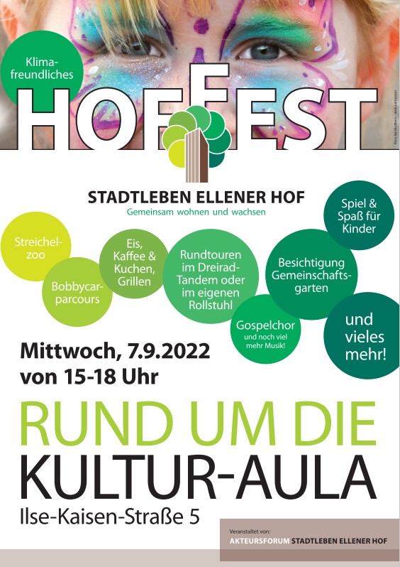 Hoffest am 07.09.2022.
Ilse-Kaisen-Straße 5 von 15:00 bis 18:00 Uhr. 
Die Gesundheitswerkstatt Osterholz wird mit einem Stand dabei sein! Dort erwarten euch unter anderem kleine Mitmach-Angebote für Groß und Klein.
Kommt vorbei - Wir freuen uns auf euch!