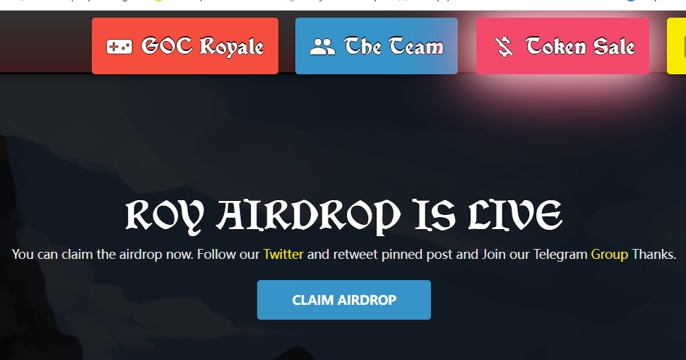 TheFrenchCoon's tweet photo. Get 100$ROY for free #Giveaway #BNB #P2E #NFTs #MEME #PlayToEarn #GameFi #NFTs #Crypto #ROY #BSCGems
👇👇👇
https://t.co/fTcjFm3TB7
Switch to #BSC network, click "CLAIM AIRDROP", pay gas fee, receive 100 $ROY https://t.co/sDgvzUAP4k