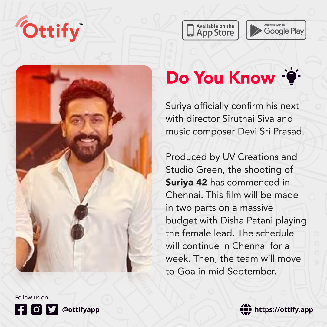 ottifyapp's tweet photo. Announcement of Suriya's 42 🎉

Download 'Ottify' app for movie updates 😃

#primevideo #netflix #ottify #hotstar #zee5 #sonyliv #ahavideo #dishapatani #samantha #rashmikamandanna #alluarjun #vijaydevarkonda #vijay #sivakarthikeyan #suriya #ramyakrishnan #telugu #telugumovies https://t.co/niAU0vpWvg