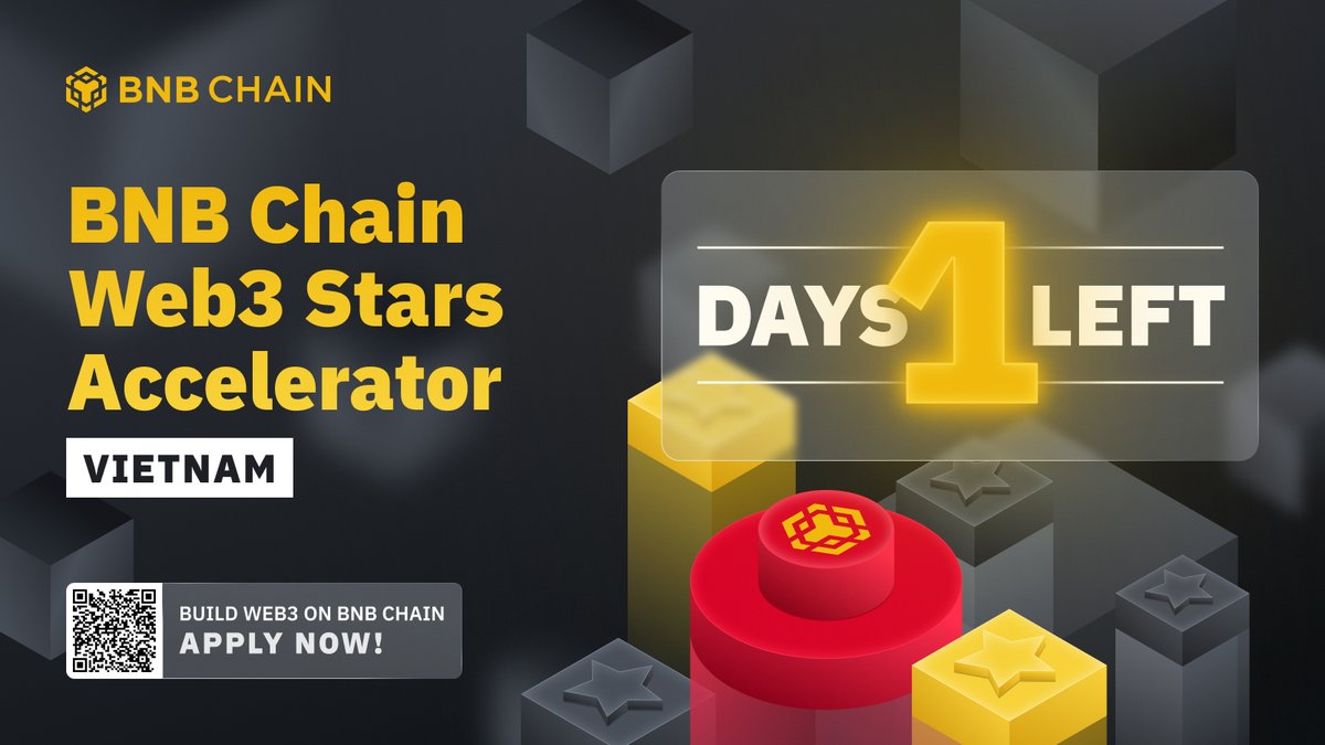 BNBCHAIN's tweet photo. It's your final day to apply for Web3 Stars Accelerator in Vietnam! 🇻🇳

With industry leading guidance, marketing support, and a $50K grant to aid innovators, there are plenty of reasons to get involved.

Get the details on the #BNBChain accelerator ⤵️
https://t.co/vLwwGYCbeA https://t.co/XnZ3HSXAA1