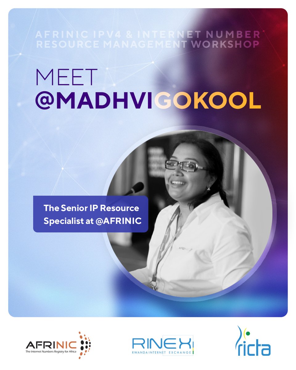 Meet <a href="/MadhviGokool/">madhvi Gokool</a>, Senior IP Resource Specialist at <a href="/AFRINIC/">AFRINIC-The Regional Internet Registry for Africa</a>. 
She has been involved in interactions with the AFRICAN Internet community on matters related to policy development &amp; onboarding organizations to get their Internet Number Resources &amp;adopt services offered by AFRINIC.