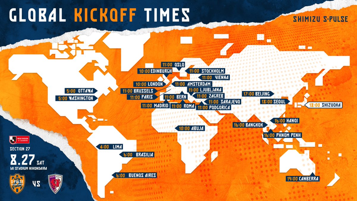spulse_official's tweet photo. 明日の #京都 戦⚽️

Early in the morning ? 🌅
Late at night ?🌙
🗣of S-Pulse supporters always reach us🦻🌏

公式Twitterでは、試合速報をお届けします🤳世界からエスパルスを全力応援お願いします📣

Jリーグ海外放送⬇️
https://t.co/gbICouBmnc

#spulse #globalclock https://t.co/POFFnXIZYm