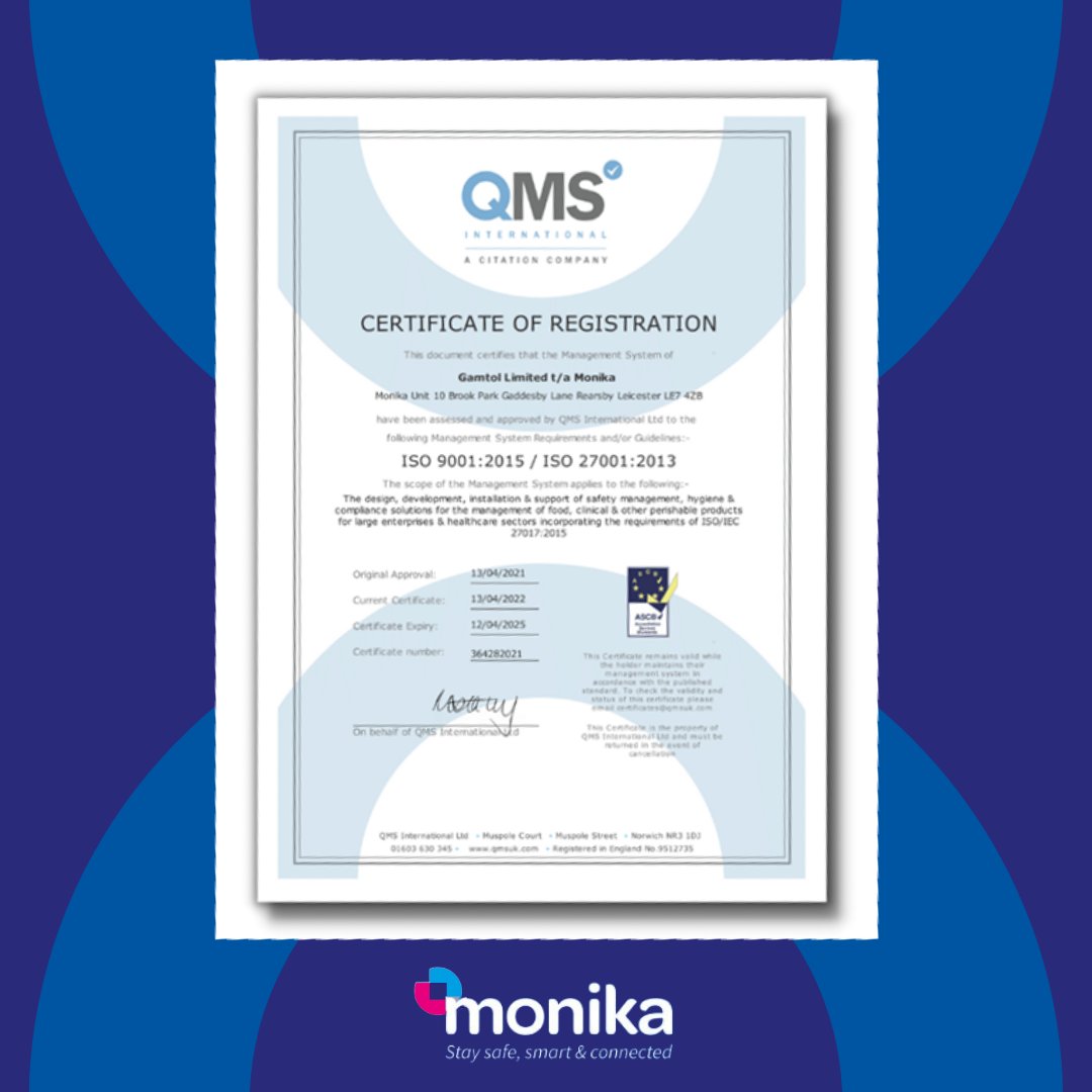 Monika has once again achieved accreditation of two prestigious awards;
⭐  ISO 9001: The world's most recognised #QualityManagementSystem
⭐  ISO/IEC Information Security Management System: Enabling Monika to manage the security of assets #trustworthybusiness
