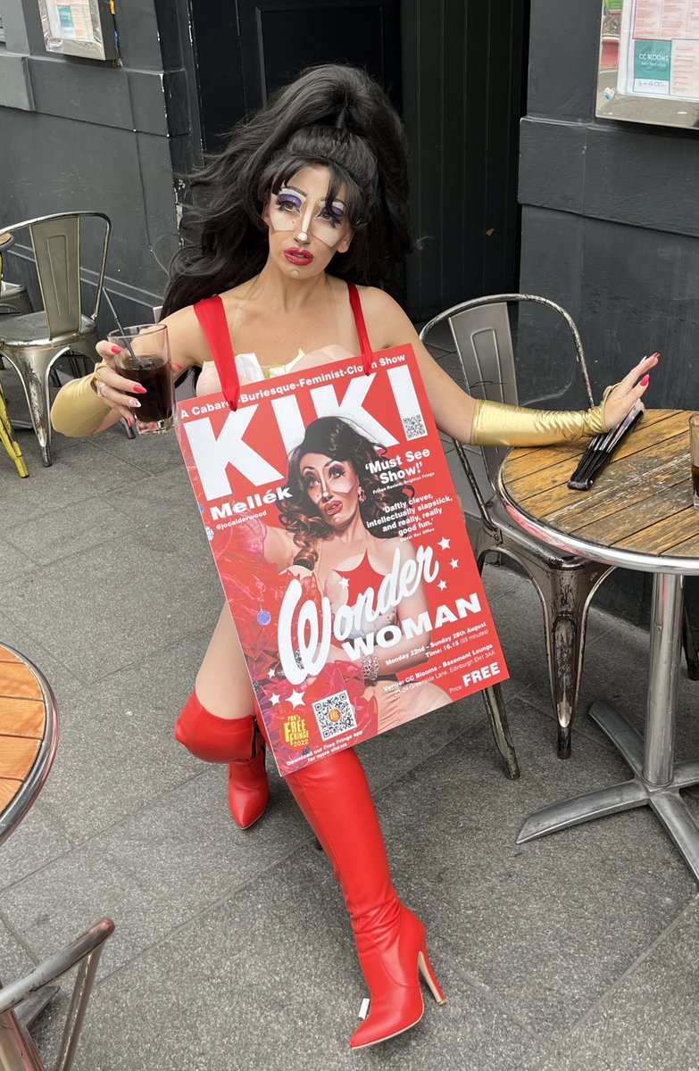 Catch Kiki giving out compliments, oooohooos and general Wonder Woman vibes outside @CCBloomsBar before her FREE show at 4.15pm 💥 #onewomanshow #pbhfreefringe #EdFringe2022 #WonderWoman #feministclown #freeshow #FemiFringe