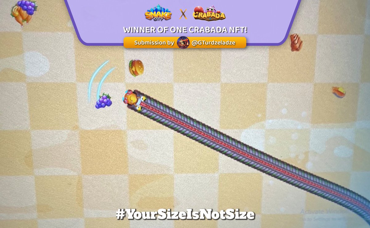 📢Dear Crabadians!

Here are the 3 winners for this week's @snakecity #YOURSIZEISNOTSIZE!

The winners will receive one Crabada NFT each!🦀
🐍<a href="/CryptoMick92/">Michael Roy</a>
🐍<a href="/_wasen_/">• ahsen</a>
🐍<a href="/GTurdzeladze/">Giorgi Turdzeladze (bugia)</a>

Congratulations! Please DM us your wallet addresses!🥳

Wishing everyone, #snibsnib!🦀✨