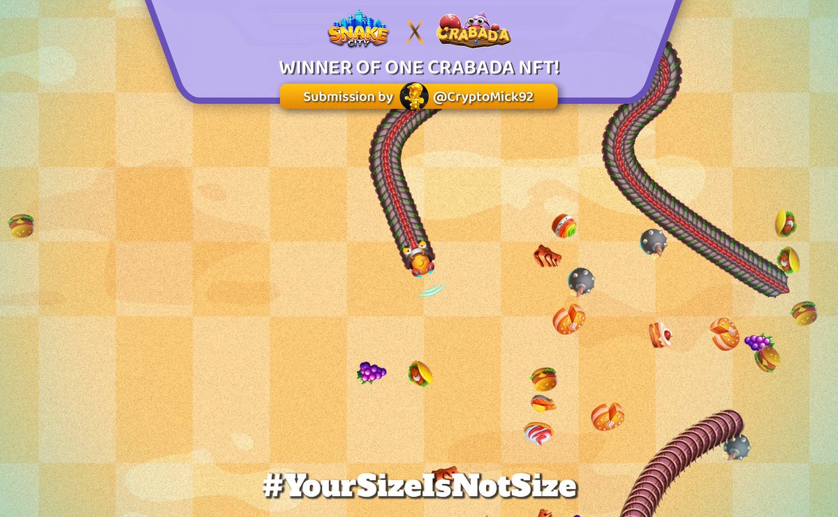 PlayCrabada's tweet photo. 📢Dear Crabadians!

Here are the 3 winners for this week's @snakecity #YOURSIZEISNOTSIZE!

The winners will receive one Crabada NFT each!🦀
🐍@CryptoMick92
🐍@_wasen_
🐍@GTurdzeladze

Congratulations! Please DM us your wallet addresses!🥳

Wishing everyone, #snibsnib!🦀✨ https://t.co/OO8FQhjcWi
