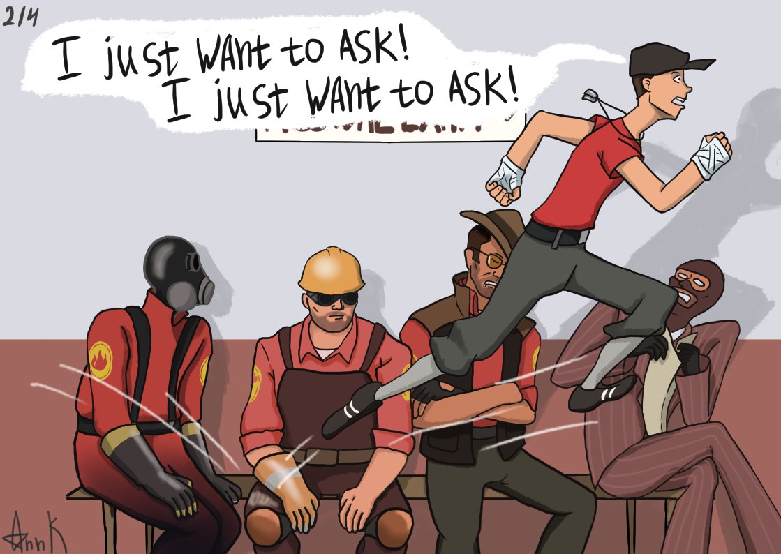 AnnK2013's tweet photo. #TeamFortress2 #TF2 #TF2fanart #tf2sniper #tf2medic  #tf2spy #tf2pyro #tf2engineer #tf2scout #tf2comics #savetf2 https://t.co/9hrDUe9HWE