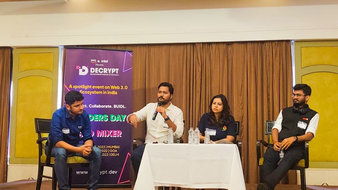 decryptdotdev's tweet photo. VCs are looking for Web 3.0 Startups that can be disruptive while implementing at scale - and it's up to you to create that. @itsSDJ Bhawna Bhatnagar @vazzupk @rjrahu at Builders Day Goa.

@AWSCloudIndia @IntelIndia @amestencapital @100X_VC @wefoundercircle 

#Decrypt2022 #web3 https://t.co/9ELjRRa6VN