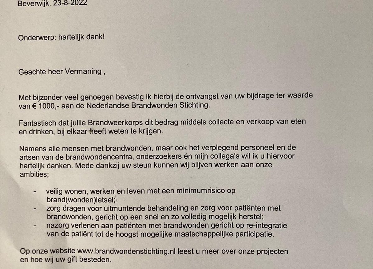 BrandweerHollum's tweet photo. Wij zijn als ploeg trots op het mooie bedrag van €1000,- dat we na onze open dag aan de @BrandwondenNL  konden overmaken. Nogmaals dank voor de geweldige belangstelling!👌🏻👩🏻‍🚒🚒 https://t.co/BDXFl0wG47