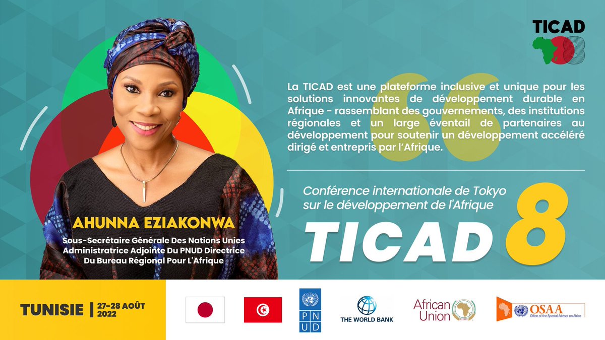UNDPAfrica's tweet photo. JOUR J-1
La 8e Conf intl de Tokyo sur le développement de l'#Afrique commence demain en #Tunisie!
Co-organisée par @JapanGov @pnudfr @UNOSAA1 @Banquemondiale @_AfricanUnion, #TICAD8 renforcera les partenariats pr stimuler le dév économique
🗓 27-28 août
📍 https://t.co/o61J4HJgyu https://t.co/lZeCJc4Ijf