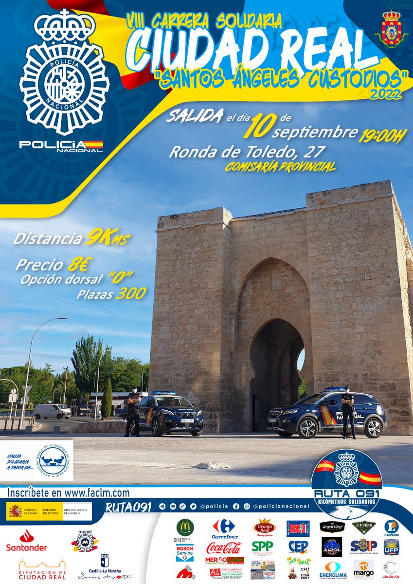 policia's tweet photo. Tenemos muchas ganas de verte en #CiudadReal

Vamos a correr en la #Ruta091 esta vez en beneficio del @bancoalimentocr 💙

📆10 de septiembre a las ⏰ 19:00 horas 
📍Ronda de Toledo, 27. #CiudadReal

Info aquí⤵
https://t.co/5C0ZatBSGK

#polimupol
@santander_es 
@SportsSantander https://t.co/jC5zs6wnAj