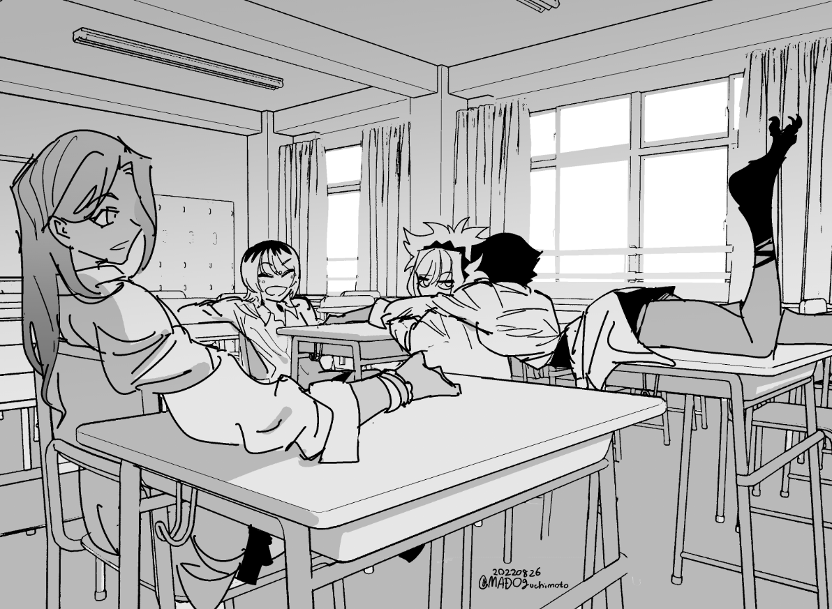 ・Unreal Engine 5の教室をPPLineDrawingで線画化
・CLIPSTUDIOPAINTをGlass2kでうっすら透過させて下書きしながらUE5の椅子とか机を動かしてキャラと合う感じに
・UE5のスクショをクリスタに持ってきてモノクロ化(白は透過)してそのまま背景線画として使う
って感じで1枚できた! 