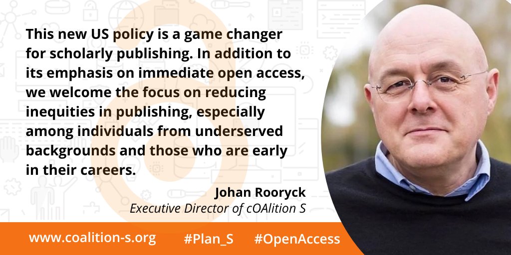 .<a href="/cOAlitionS_OA/">cOAlition S</a> welcomes the new guidance from <a href="/WHOSTP/">White House Office of Science & Technology Policy</a> to make federally funded research freely available without delay as a game changer for scholarly publishing. 
coalition-s.org/coalition-s-we…  
#openaccess #OAintheUSA #OpenScience  #Plan_S