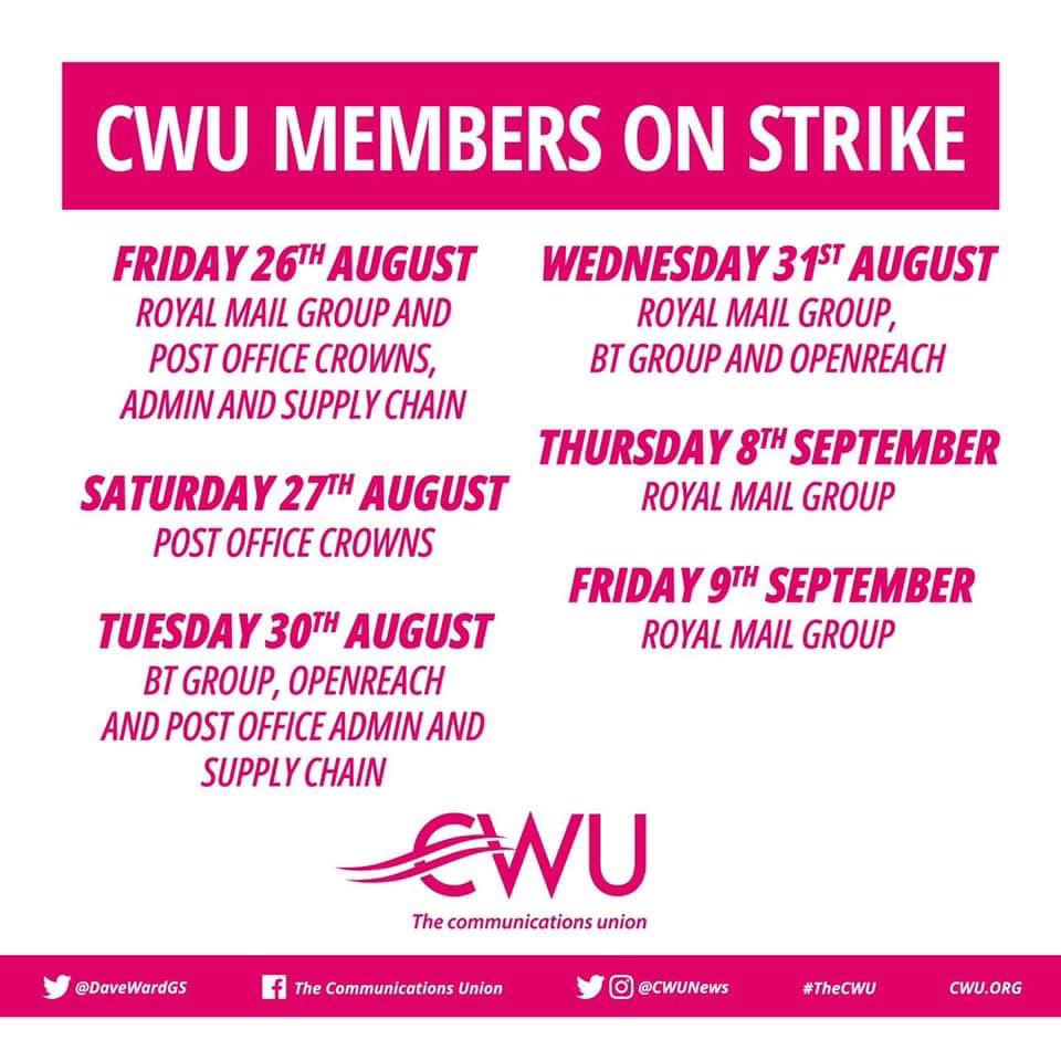 CwuDarwen's tweet photo. Solidarity to ALL @CWUnews Postal &amp; T&amp;FS comrades striking for a fairer payrise for all 💪🏽also to all the other unions currently in disputes with their greedy bosses @GMB_union @RMTunion @eiecampaign https://t.co/LM3s9WQkXv