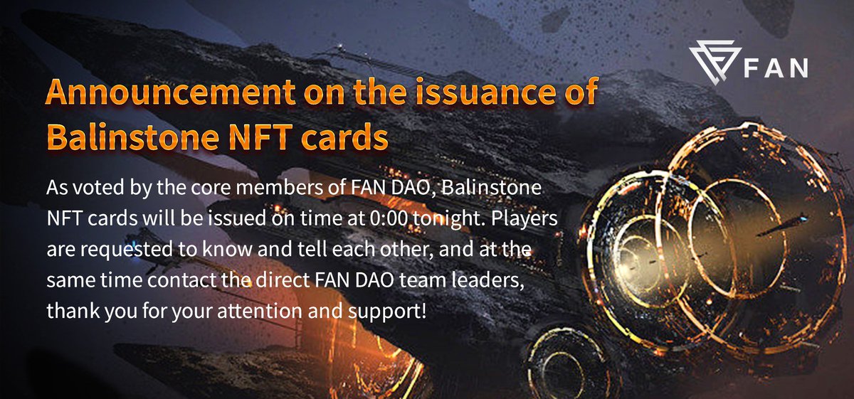 BALINSTONE's tweet photo. As voted by the core members of FAN DAO, Balinstone NFT cards will be issued on time at 0:00 tonight. Players are requested to know and tell each other, and at the same time contact the direct FAN team leaders, thank you for your attention and support! https://t.co/DwP0aeIljO