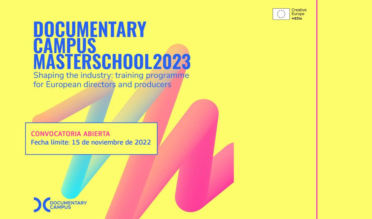 OficinaMEDIAEs's tweet photo. Masterschool de @Doc_Campus tendrá lugar del 1 de marzo al 30 de noviembre de 2023.

Si tienes un proyecto de #documental/#factual, te interesa.

Más información > https://t.co/8BKoae6NOZ
#DocumentaryCampus #Masterschool https://t.co/7MuEes8wOU