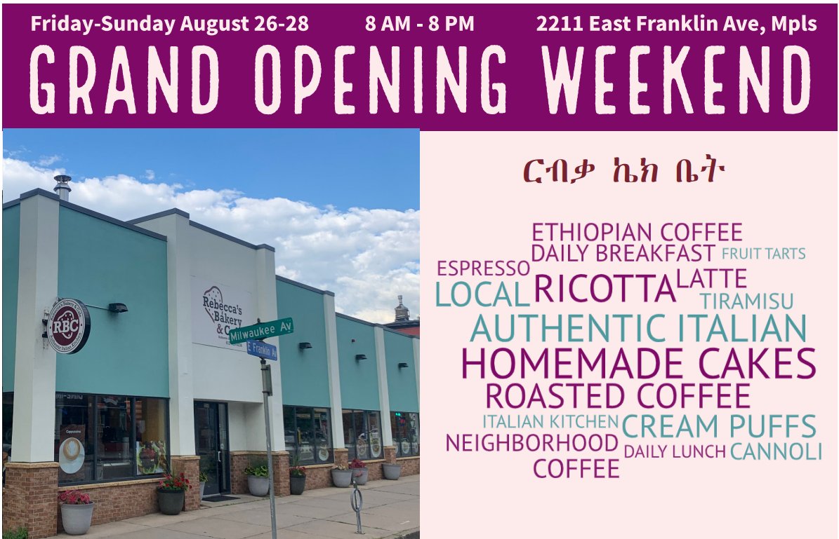 ICCMSP's tweet photo. It is grand re-opening weekend at Rebecca's Bakery and Cafe! Stop by for delicious and fresh, coffee and desserts! https://t.co/yggmSP1Ozx
