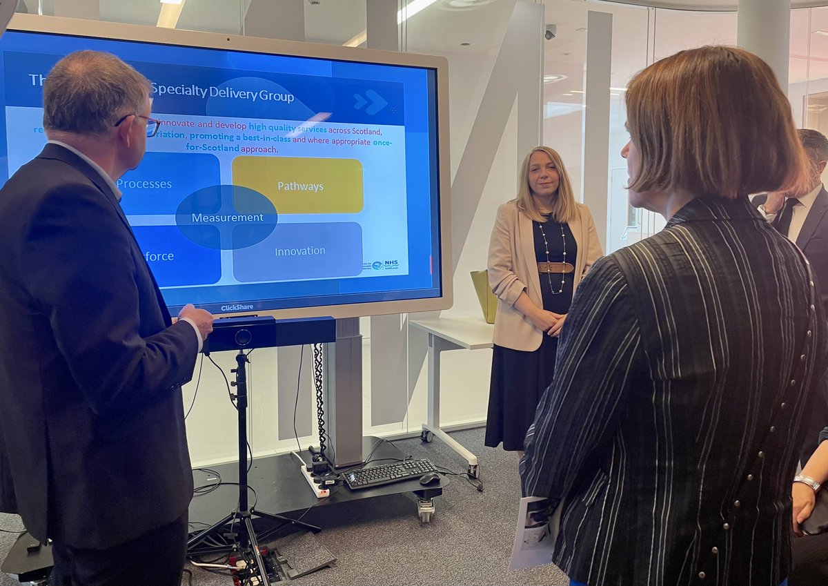 NHSScotCfSD's tweet photo. Some of our team had the pleasure of welcoming @Carolineslamb @NHSScotland to @JubileeHospital to present the latest successes and plans for the National Centre for Sustainable Delivery💡 #Collborate #Redesign #Innovate #Transform https://t.co/PBm9onfuUZ