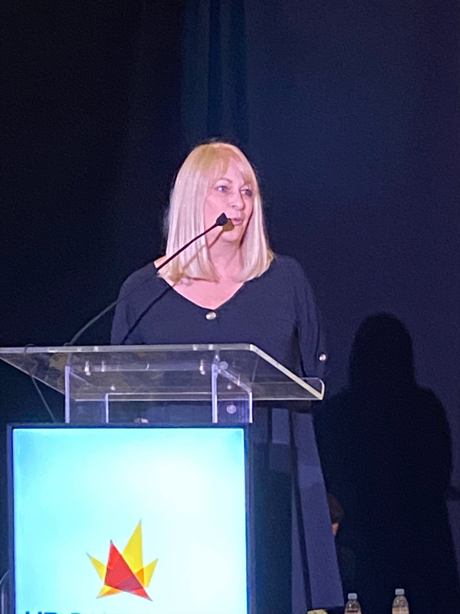 SHRM's tweet photo. Congratulations to @SHRM_PR as they celebrate their 55th anniversary at #HRDisruption. Sharing remarks with attendees were the Commissioner of @USEEOC, @KSonderlingEEOC, and SHRM Field Service Director, Dianna Sporcic, SHRM-SCP. #SHRMPR22 https://t.co/KYySN9Mxwx