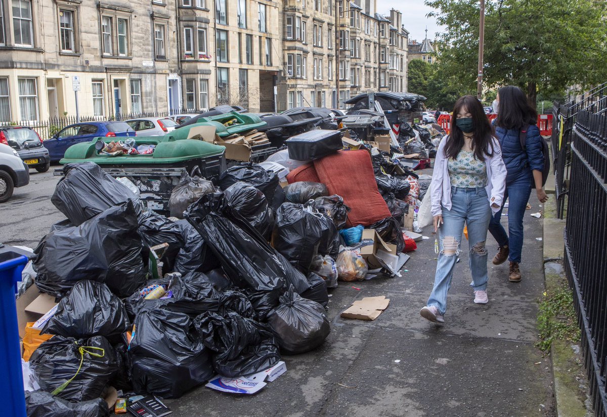 Day nine of the bin strike. 
The longest pile of rubbish I’ve seen. Stretching 100ft along an residential Edinburgh street. <a href="/SWNS/">SWNS.com</a> #binstrike