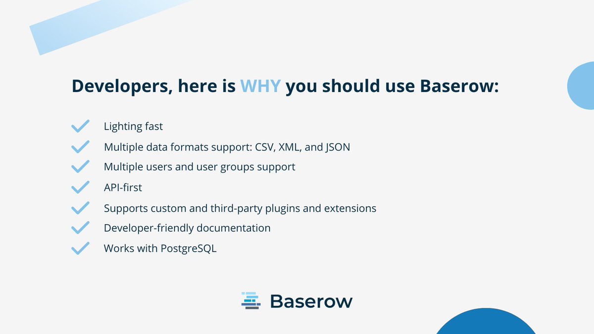 baserow's tweet image. 𝐔𝐬𝐞 𝐁𝐚𝐬𝐞𝐫𝐨𝐰 𝐚𝐬 𝐚 𝐛𝐚𝐜𝐤𝐞𝐧𝐝:

✔️ Create mobile, desktop, and web apps using Baserow as a backend database.

Reduce the number of apps and websites needed to get work done 🦾

#api #automation #worflow #backened #engineering #zapier #n8n #pipedream