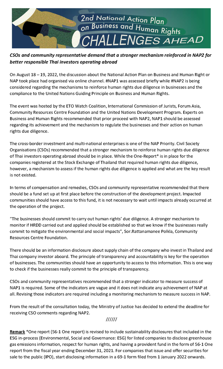 CRC_Thai's tweet photo. CSOs and community representative demand that a stronger mechanism reinforced in #NAP2 for better responsible Thai investors operating abroad
You can watch public seminar (in Thai) by https://t.co/Rb0fT5Duzx
@Sor_CRC @WoraSukMekong @eastforeden @BizHRAsia_UNDP @UNDPThailand https://t.co/HuT5qeZx2o