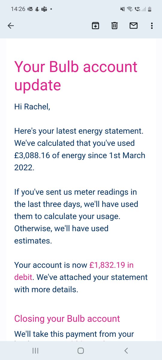 RachelSankey4's tweet photo. @BulbUK How....how!! Have I used £3008's worth of electricity (not gas, just electricity) between 1st March - 18th July to power a tiny terraced house? How can you justify this thievery? https://t.co/BRsjbrXegV
