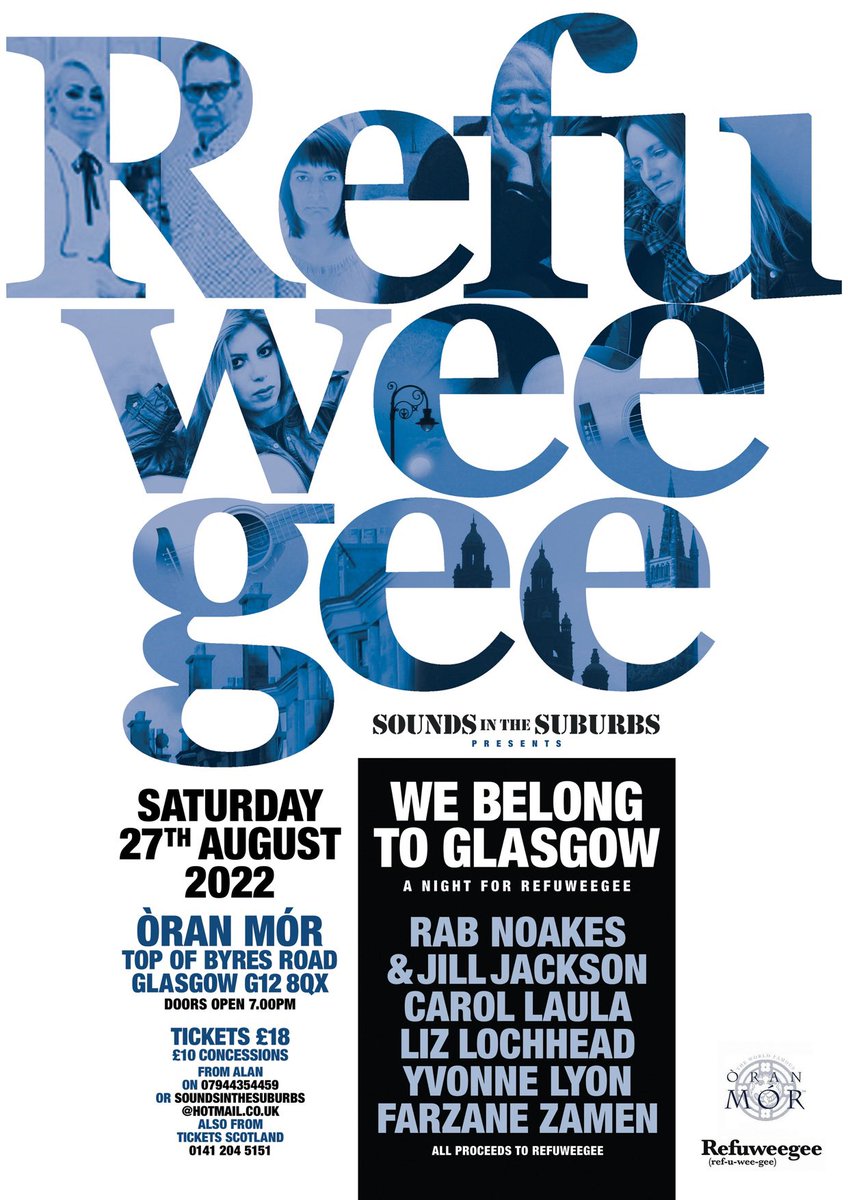 alan hendry (@suburbs1) on Twitter photo Ok folks just 1 more sleep till @Refuweegeeshiw <a href="/OranMorGlasgow/">Òran Mór</a> with @justjilljackso @FarzaneZamen <a href="/rabnoakes/">Rab Noakes</a> <a href="/yvonnelyonmusic/">Yvonne Lyon</a> <a href="/CarolLaula/">Carol Laula</a> and Liz Lochhead a veritable conveyer belt of talent! Doors at 7. Start at 7.30. Tix available on door. <a href="/BBCRSAfternoons/">BBC Radio Scotland Afternoon Show</a> <a href="/WhatsOnGlasgow/">What's On Glasgow</a> Ok folks just 1 more sleep till @Refuweegeeshiw <a href="/OranMorGlasgow/">Òran Mór</a> with @justjilljackso @FarzaneZamen <a href="/rabnoakes/">Rab Noakes</a> <a href="/yvonnelyonmusic/">Yvonne Lyon</a> <a href="/CarolLaula/">Carol Laula</a> and Liz Lochhead a veritable conveyer belt of talent! Doors at 7. Start at 7.30. Tix available on door. <a href="/BBCRSAfternoons/">BBC Radio Scotland Afternoon Show</a> <a href="/WhatsOnGlasgow/">What's On Glasgow</a>