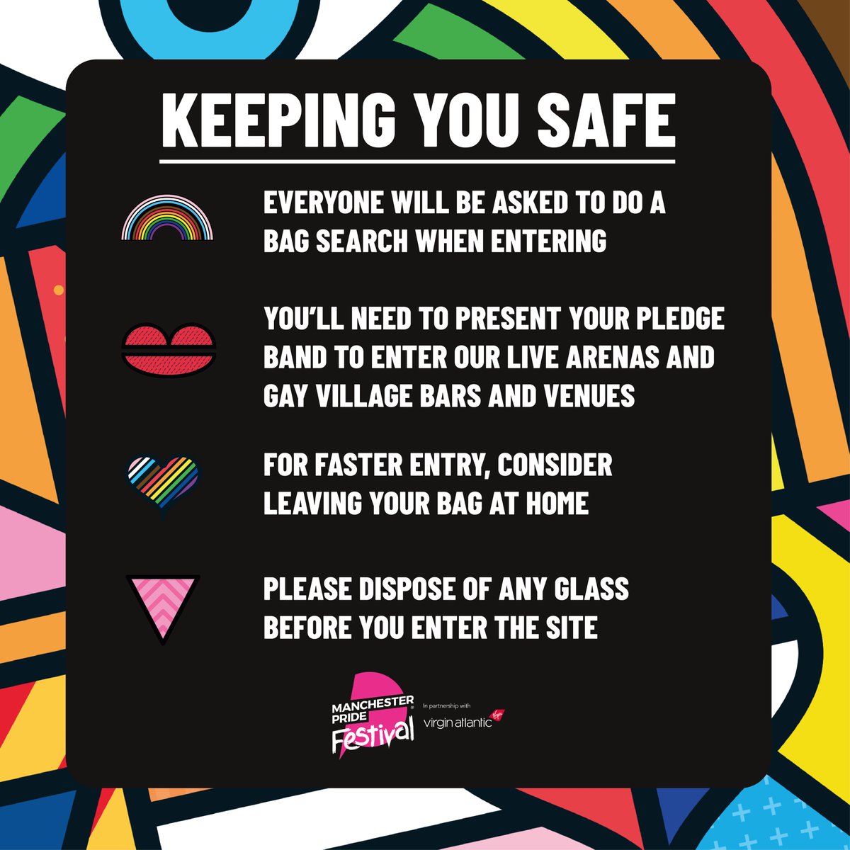 ManchesterPride's tweet photo. SAFETY AT MANCHESTER PRIDE (1/2)

The safety of our communities is 
paramount. We are committed to delivering what our 
communities have asked of us and so reassessing the 
safety of the Gay Village Party was indicated as a 
priority in our Pride in our Future consultation. https://t.co/b8SnTkJgxb