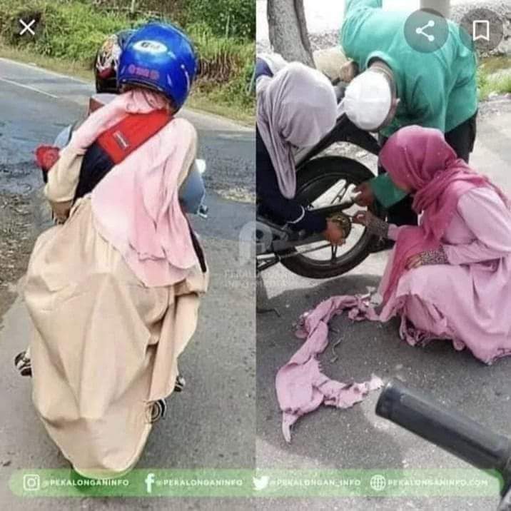 Tita83079013's tweet photo. Pakaian begitu Jangan naik motor bu. Naik mobil atau unta. https://t.co/inAabnTxsq