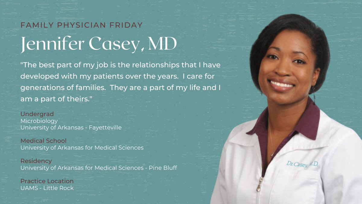 It’s #FamilyPhysicianFriday! Dr. Casey is the faculty director for our FM M1/M2 programs &amp; has a full scope practice at #UAMS Capitol Mall Clinic.
#familymedicine #fmig #familymedicineisthebestmedicine #WomenInMedicine
