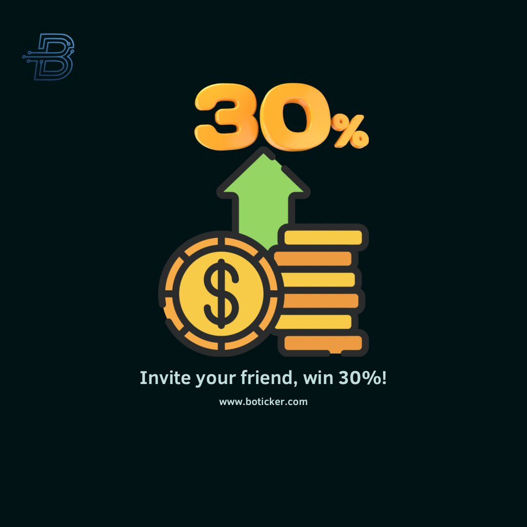 By inviting a friend, you can earn 30% of the payment amount! With the Boticker partnership, you can earn both from Crypto and from the partnership! You can visit our website for details. 

#Boticker #Cryptobot #Binance